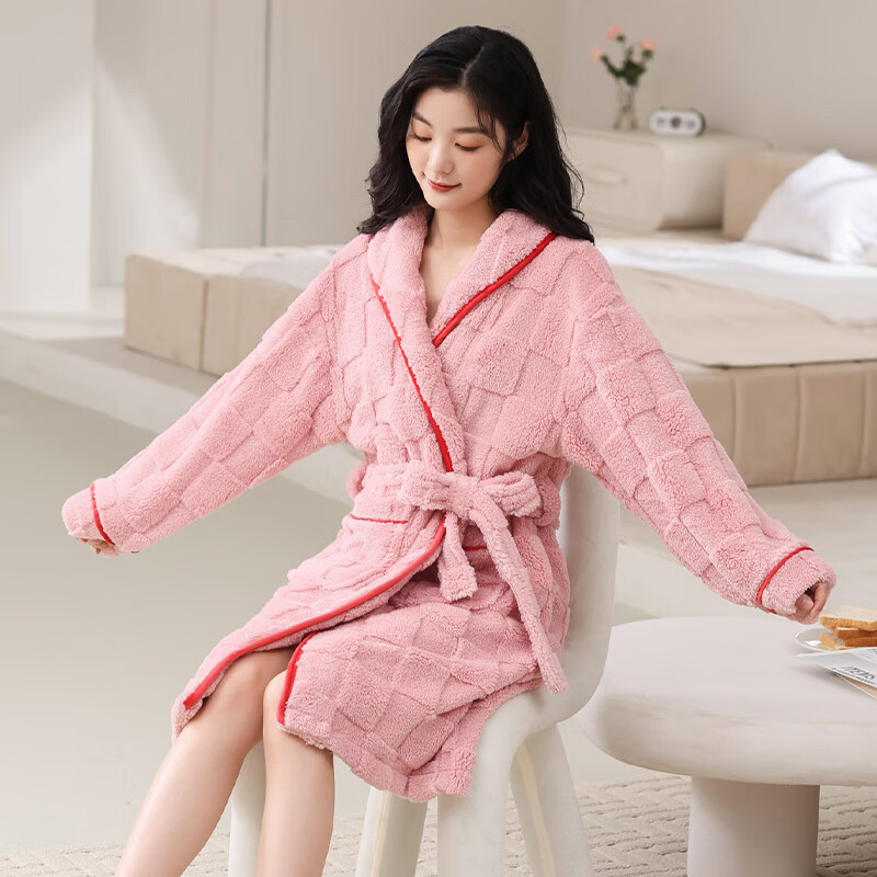 Langsha Winter Couple's Bathrobe, Coral Fleece, Thickened Warm Sleepwear, Bath Towel, Soft Home Wear for Autumn And Winter