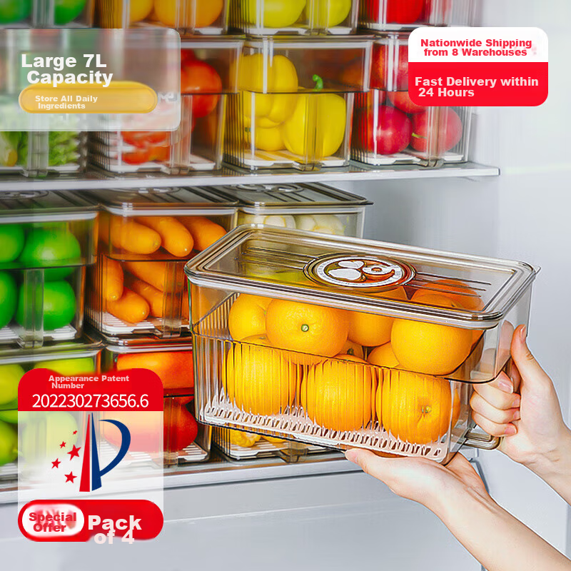 KATEI STORY Japanese Refrigerator Storage Box, Large Capacity, Food-Grade, Specialized Fresh-Keeping Container, Storage Box, Vegetable And Egg Freezer Organizer