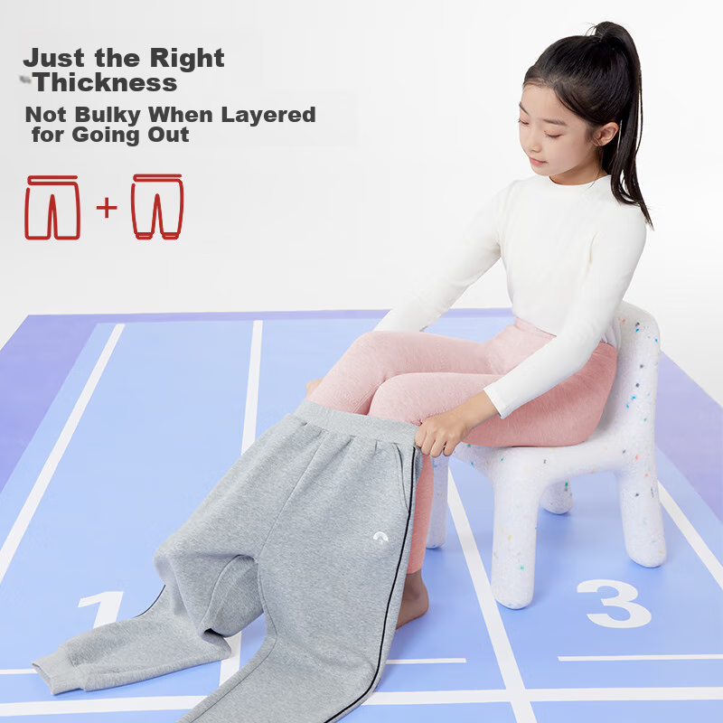 Jiushi Ban Children's Thermal Pants for Girls, Autumn And Winter, Contains Cashmere, Medium-Thick Cotton, Fleece-Lined Pants for Older Children, Double-Sided Fleece Autumn Pants 403007Z