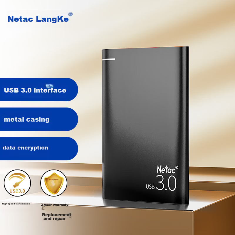 Netac 2TB USB3.0 Portable Hard Drive, K9 High-End Metal Encrypted Version, 2.5-Inch, Dream Black, Metal Style, Lightweight And Portable