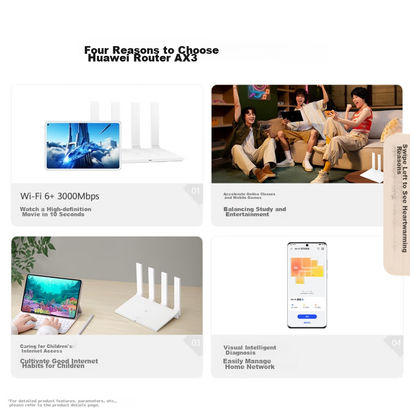 Huawei Router AX3, Dual-Band Integration, Automatic WiFi 6 Selection, Multi-Connection without Lag, Wireless Home Use, Wall-Penetrating, AX3000, High-Speed Gigabit Router