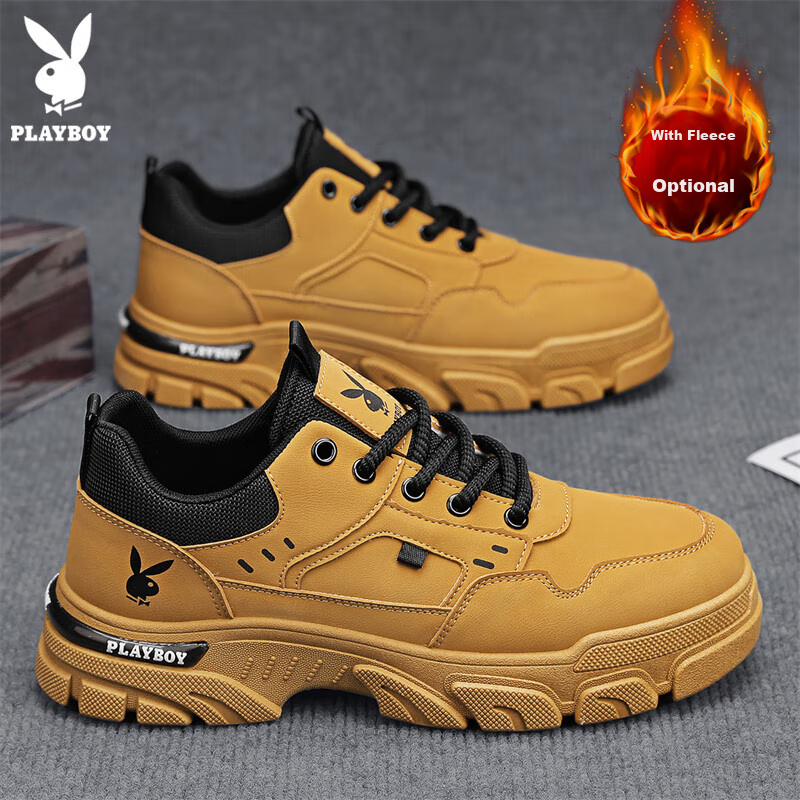 Playboy Men's Shoes, 2025 Summer Footwear, Versatile Casual Work Shoes, Trendy Martin Boots, Yellow, Size 42