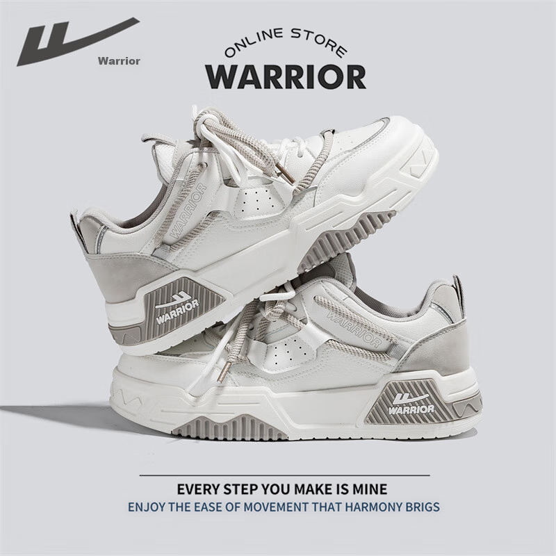 Warrior Official Men's Shoes, Summer Sneakers, New Trendy Versatile Breathable Sports Shoes, Men's Casual Shoes, White And Gray, Size 41