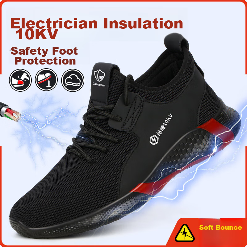 Blue Owl Shield Safety Shoes for Men, Summer Insulated Breathable Electrician Anti-Smashing Toe Cap Puncture-Resistant Safety Work Functional Shoes D2025KB 44