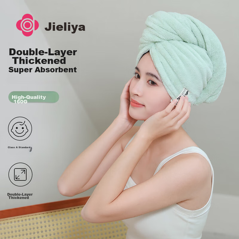 Jieliya Double-Layer Thickened Hair Drying Cap, Super Absorbent, Quick-Drying, Hair Towel, Head Wrap, Shower Cap, Hair Protection Drying Towel, 160g