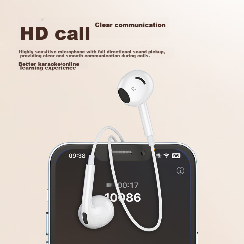 HP DHH-1112A Wired Half In-Ear Earphones with Type-C Interface, Compatible with Apple, Huawei, Xiaomi, Android - White