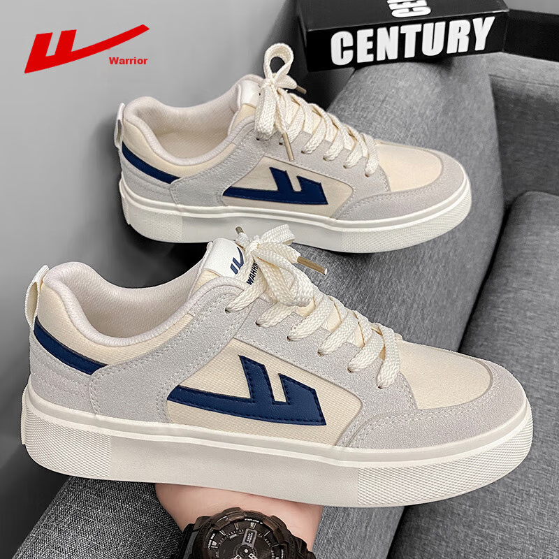 Warrior Men's Shoes, Fashionable Flat-Bottomed Sneakers, Versatile Lace-Up Sports Casual Shoes, H663T Gray/beige/navy Blue, Size 40