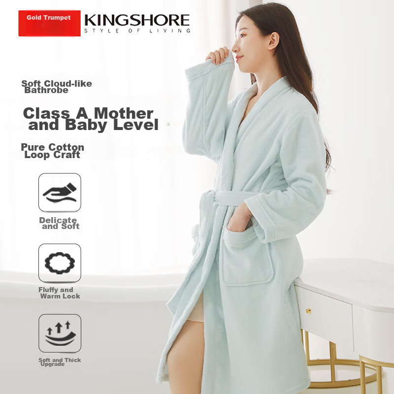 Jinhao Bathrobe, Pure Cotton Sleepwear, Five-Star Hotel All-Season Style, Couple's Bathrobe, Blue, Size L