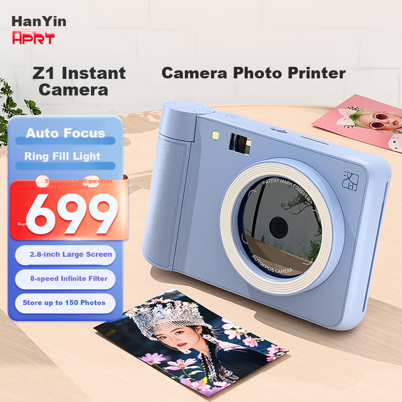 Hanin Instant Z1 Blue Pocket Camera Phone Photo Printer Instant Photo Mini Portable for Children Students Couples