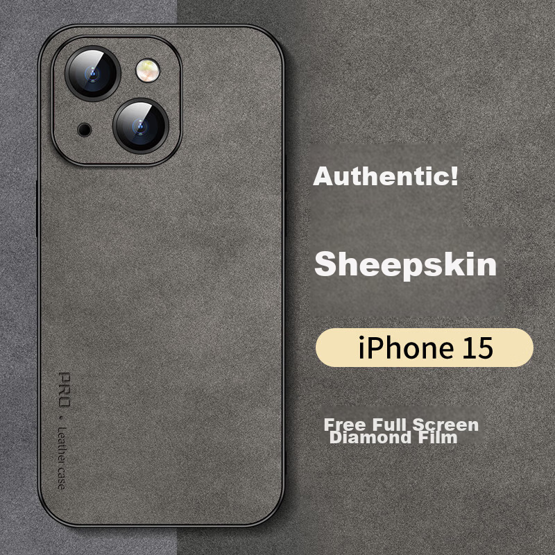 Shangsu IPhone 15 Case, Apple 15 Protective Cover, Shockproof, Full Lens Protection, Soft Shell, Luxury Lambskin Silicone, Fifteen Outer Case, Women's And Men's Leather Cover, Gray