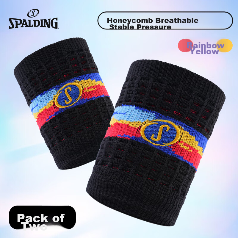 Spalding Basketball Wristband for Men And Women, Fitness Sports, Volleyball, Badminton, Table Tennis, Sweat-Absorbing Joint Protector, Black Rainbow