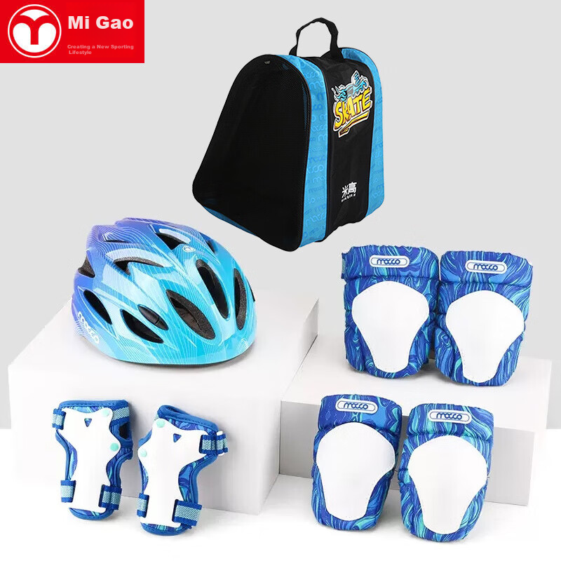 Migao Roller Skating Protective Gear, Children's Inline Skates, Skateboard Protective Gear, Helmet, Full Set, Blue, Small Size