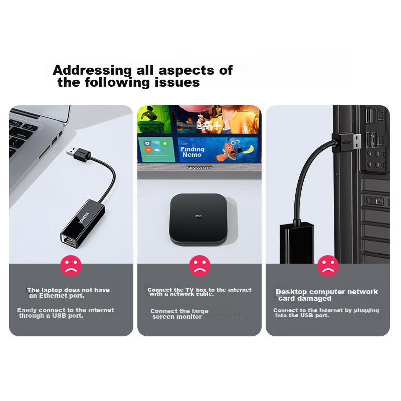 Lulian USB 2.0 to 100Mbps Ethernet Adapter, RJ45 Network Cable Interface Converter, Compatible with Xiaomi Box, Apple, Huawei Laptops, External Network Port, Black 20254