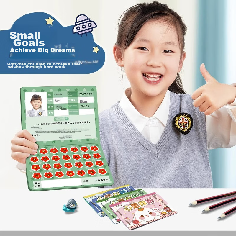 Liupintang Wish Savings Book, Elementary School Student Reward Sticker Collection Book, Points Card, Children's Stamp Collection Book, Kindergarten Learning Growth Tracker, Little Red Flower Check-In
