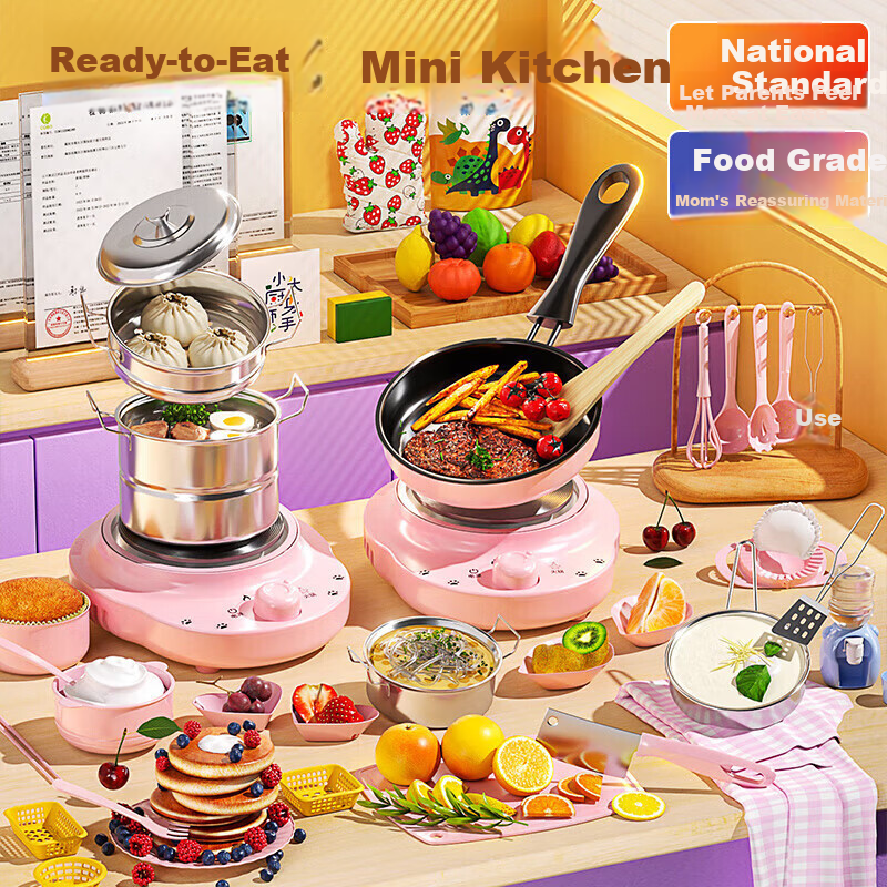 Snaen Mini Kitchen Playset, Pretend Cooking Toy for Boys And Girls Aged 3-6, Real Cooking Set, Children's Birthday Gift