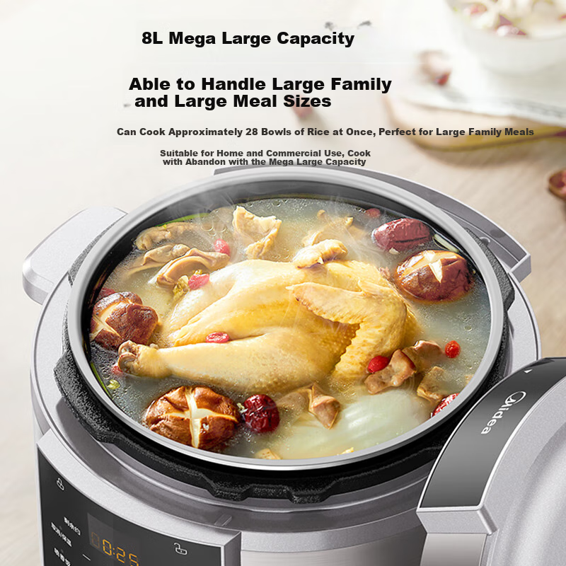 Midea Electric Pressure Cooker 8L Large Capacity 1200W High Power 10 Cooking Functions Lock Fresh Braising Technology 24H Smart Appointment MY-E8129