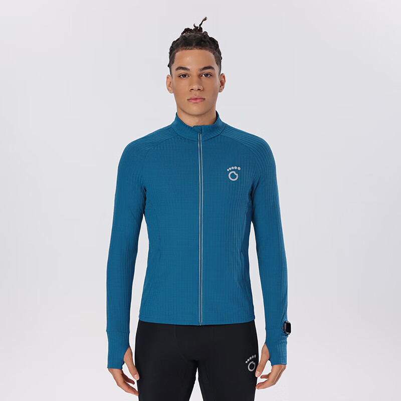 Macondo Men's Knitted Zip-up Cardigan with Hope Wheat Field Pattern Quick-drying Watch Hole Running Sports Jacket Storm Blue Green L