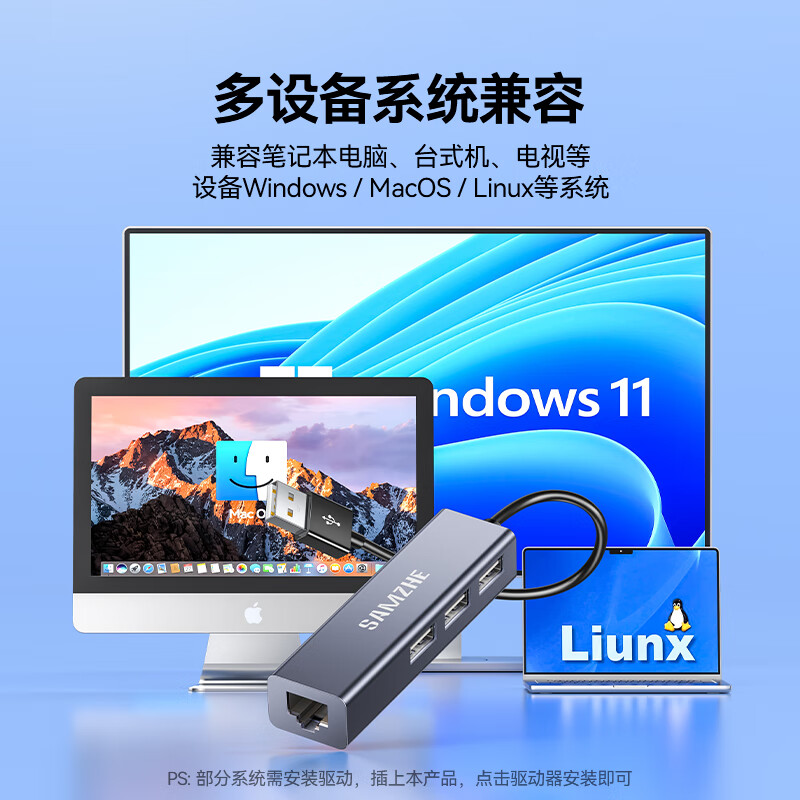 SAMZHE USB2.0 Splitter to Ethernet Adapter RJ45 Docking Station Network Hub Converter UWH14-J