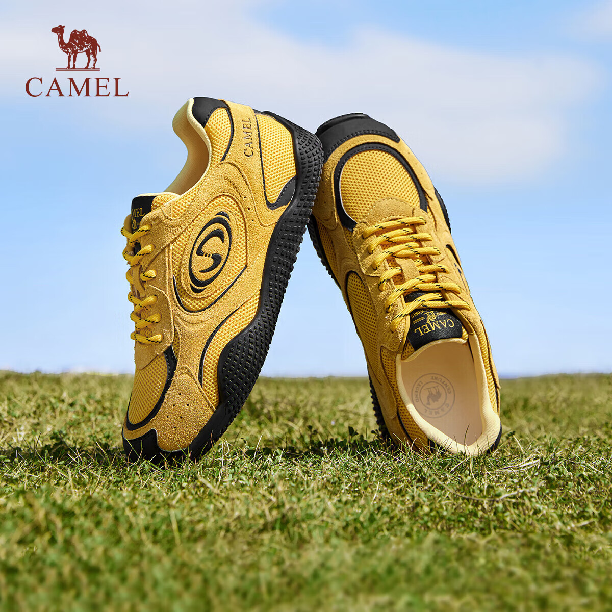 CAMEL Women's Crescent Moon Training Shoes, Casual Retro Mesh Sneakers L25S577059 Yellow/Black Size 36