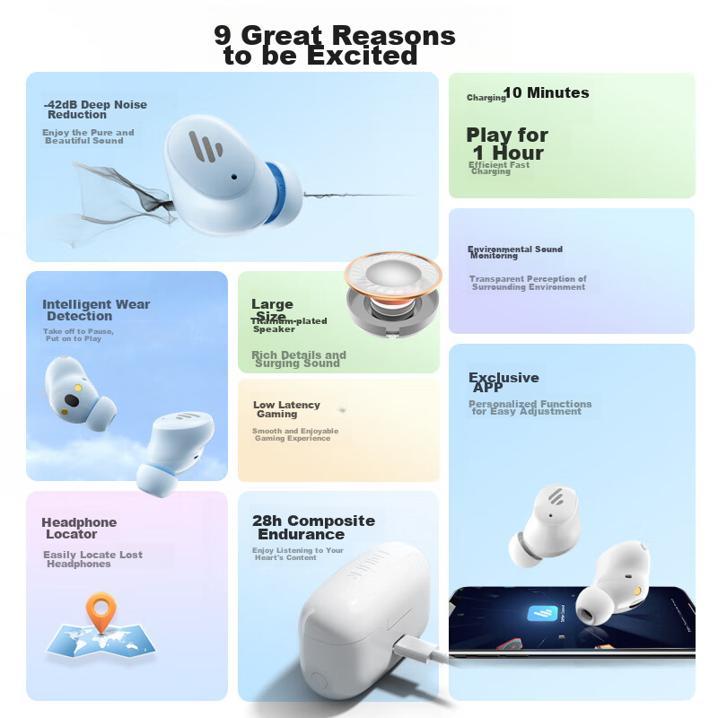 Edifier TWS1 ANC True Wireless Active Noise Cancelling Bluetooth Earbuds, Bluetooth 5.3, Hybrid Active Noise Cancellation, Compatible with Apple, Xiaomi, Huawei, Starry Blue