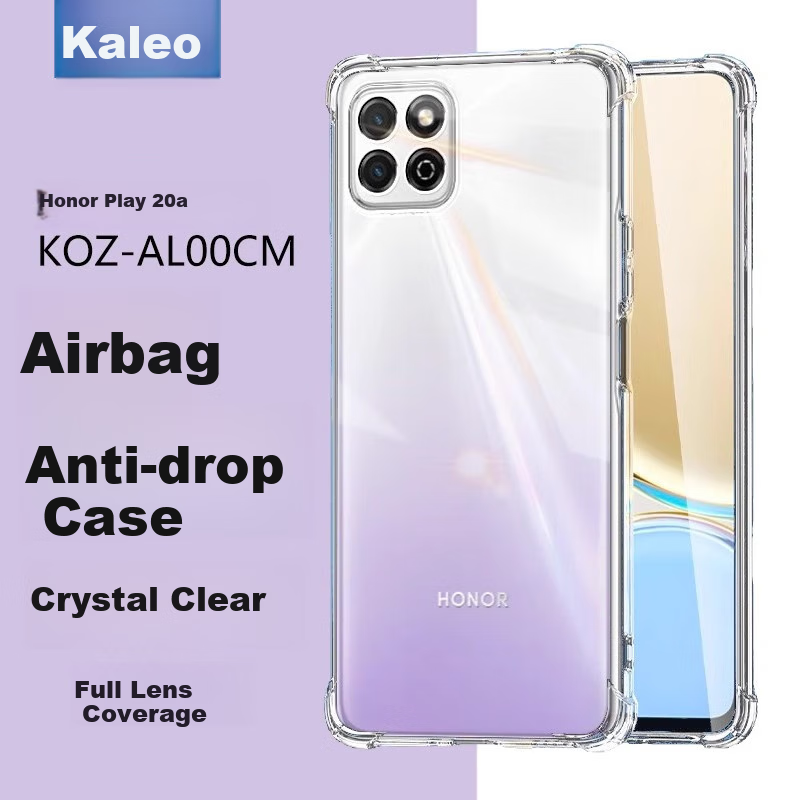 Kalaio Compatible with Honor Play 20A Phone Case, Honor Play 20A Protective Cover, Full Protection Shockproof TPU Four-Corner Airbag Silicone Soft Case/Protective Case, Transparent