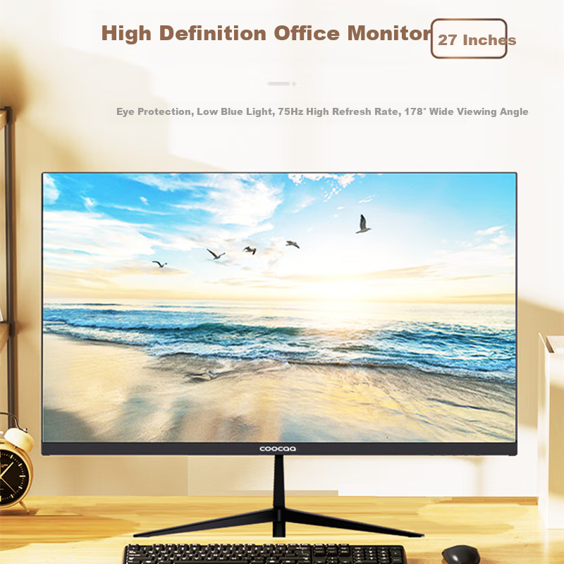 Coocaa Skyworth 27-inch HD Office Monitor 75Hz Refresh Rate Narrow Bezel Wall-Mountable Computer LCD Display Home Use Low Blue Light