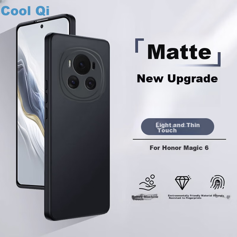 Maikuqi Phone Case for Honor Magic 6, Full Coverage Frosted Soft Shell, Shockproof Protective Cover - Matte Black