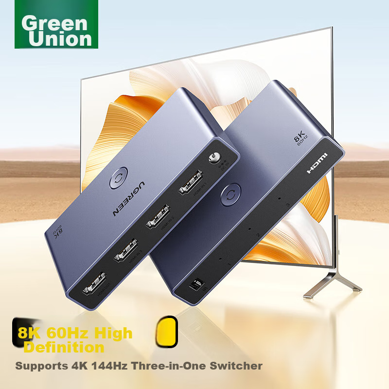 Lulian HDMI Switch 3-In 2.1 Version, 8K60Hz HD Video Sharing Split-Screen, Compatible with Computers, Laptops, Gaming Consoles, for Connecting Monitors, TVs, Projectors, 15263