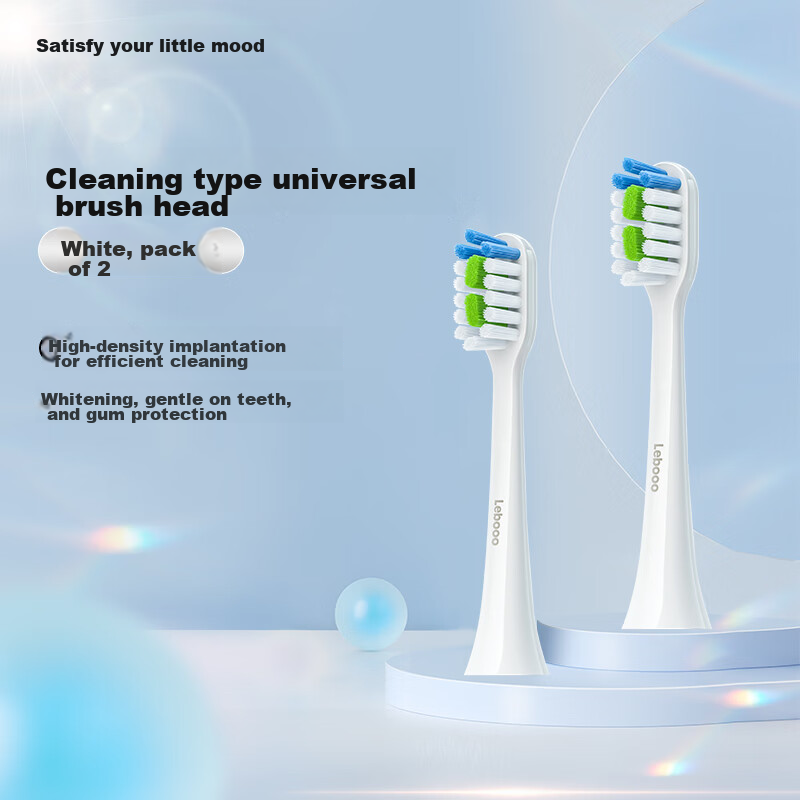Lebooo Smart Electric Toothbrush Heads, Cleaning Type, White, 2-Pack