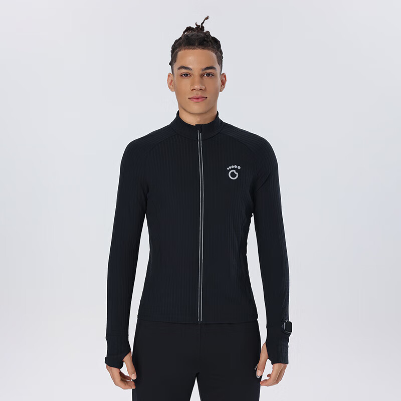 Macondo Hope Men's Knitted Zip-up Cardigan with Watch Hole Quick-drying Running Sports Jacket Black L