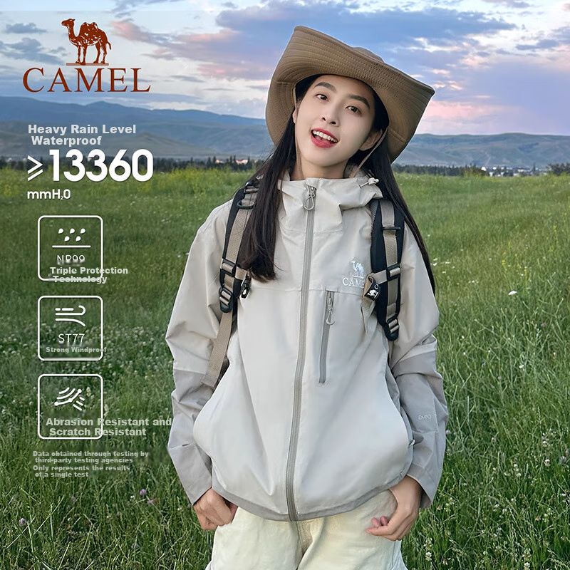 CAMEL (CAMEL) 【IWAYNO】Three-proof Hard Shell Assault Jacket Men and Women Same Style Splicing Color Coat Windproof Waterproof Outdoor Mountaineering Clothing 5781