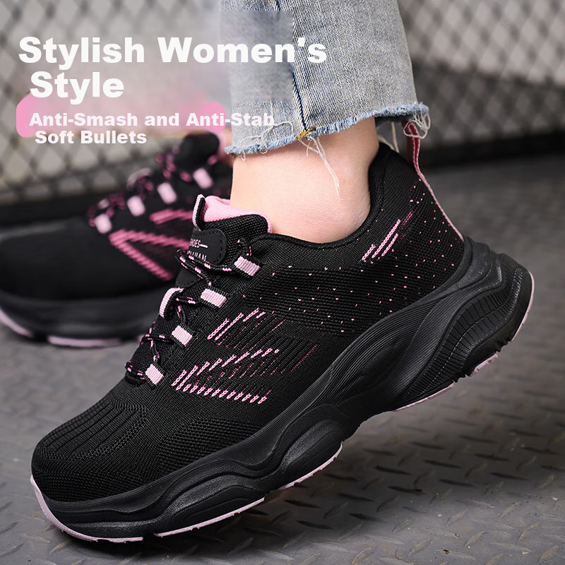 Housekeeper Women's Ultra-Light Breathable Steel Toe Anti-Smashing and Puncture-Proof Ladies' Small Size Work Safety Shoes Wear-Resistant Lightweight 35