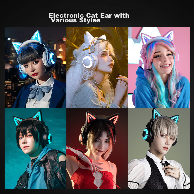 YOWU Cat Ear Headphones 3G, Wireless Bluetooth 5.0, Gaming Headset for PUBG, Cute Light-Up Earphones, Birthday Gift for Men And Women, Cat Paw Pink