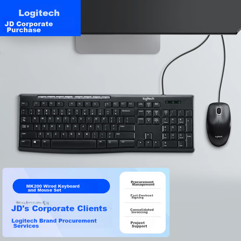 Logitech MK200 Enterprise-Grade Wired Keyboard And Mouse Combo, USB Compatible for Desktop And Laptop Computers, Full-Size Keyboard And Mouse Set