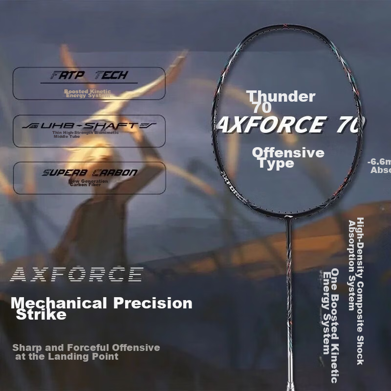 LI-NING Badminton Racket, Leiting 70, Black And Silver, 4U5 Unstrung, Offensive Type, Single Racket, AYPT277-4