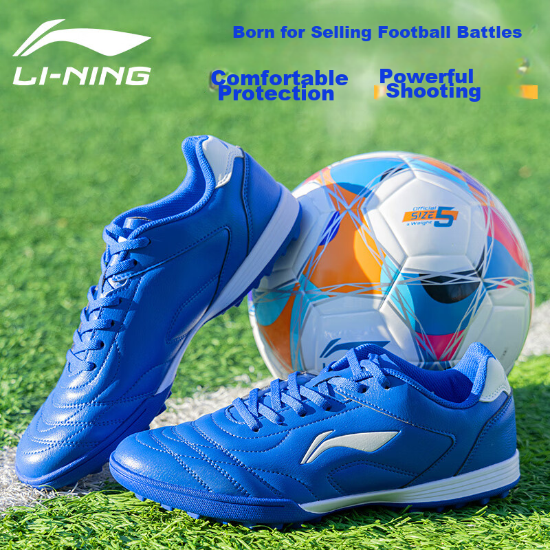 Li-Ning Soccer Shoes for Men, TF Turf Cleats, for Adults, Teenagers, Elementary School Students, Children, Professional Training Football Boots, Blue, Size 34