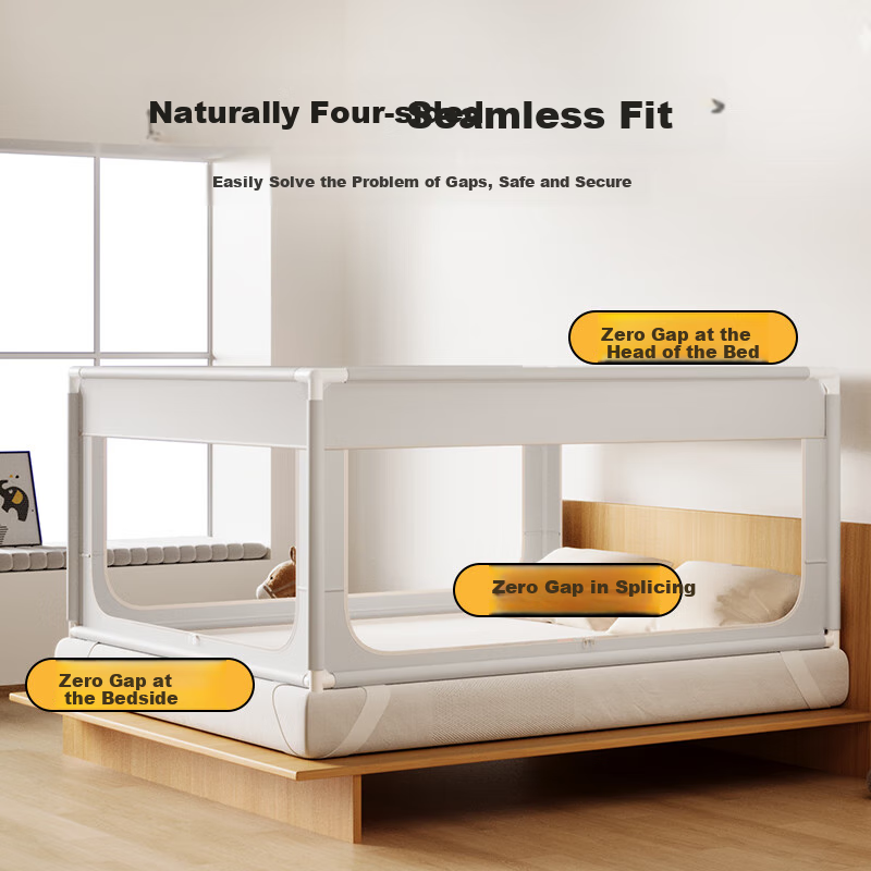 Cottonfaith Class A Home Baby Anti-Fall Mosquito Net Frame 1.5x2 Meters [Bed Guard Rail + Palace Curtain + Dust-Proof Top]