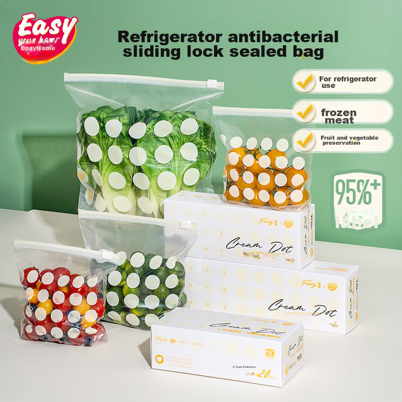 Yiyoujia Food Antibacterial Storage Bags, Odor-Proof, Refrigerator Sealing Bags, Airtight Bags, Thickened Zipper Storage Bags, Medium Size, 20 Pieces