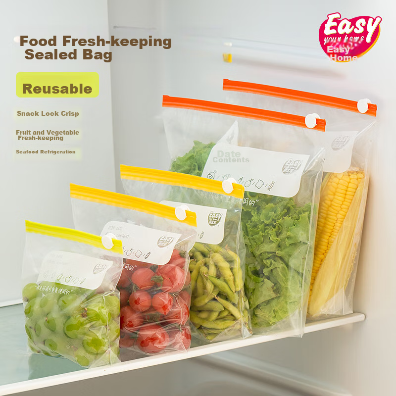 Yiyoujia Refrigerator Storage Bags, Food Sealing Bags, Fresh-Keeping Bags, Zipper Bags, Sealing Bags, Medium And Large Size, 35 Pieces