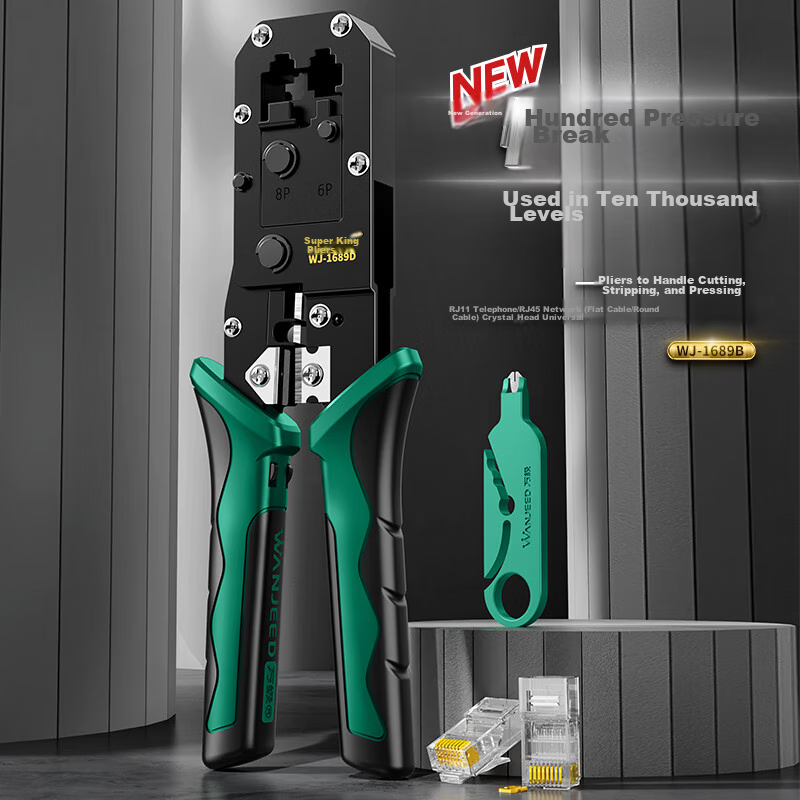 Wanji Network Cable Crimper, Category 6, Network Telephone RJ45 Crimping Tool, 8P/6P Multi-Function Professional-Grade Labor-Saving Ratchet Wire Stripper And Cutter, WJ-1689D