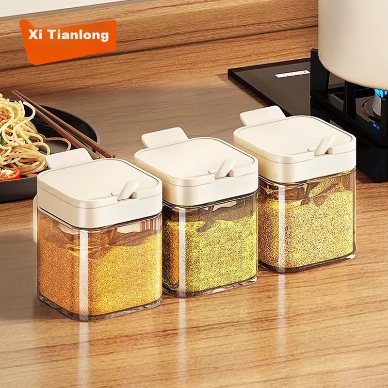Xitianlong Glass Seasoning Jars, Spice Containers, Condiment Set, Home Use Seasoning Bottles, Kitchen Salt Jars, Seasoning Boxes, 3-Piece Set