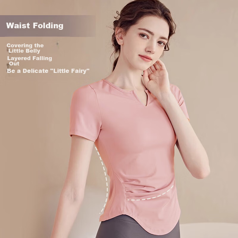 VICTORIATOURIST Women's Yoga Top Professional Pilates Training Fitness Wear with Chest Pad Sports T-shirt Cherry Blossom Pink L