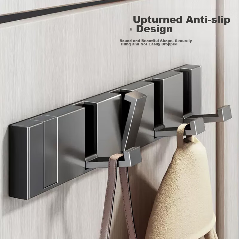 Jiadu No-Drill Invisible Door Back Hooks, Bathroom Wall-Mounted Coat Rack, Entryway Bedroom Folding Clothes Hooks, 6-Row Hooks