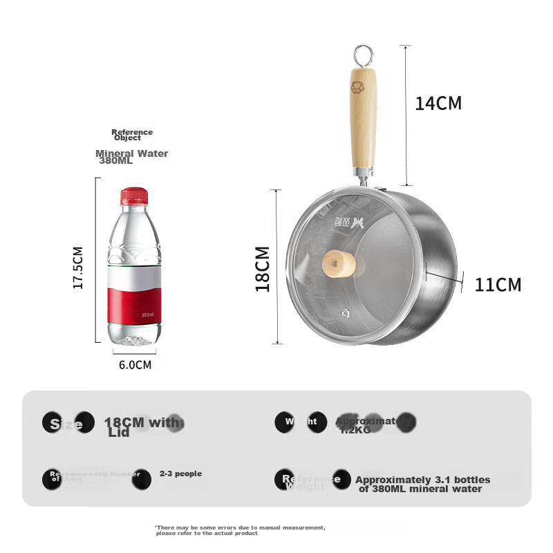 Suncha 316L Stainless Steel Small Milk Pot, Baby Food Pot, Soup Pot, Noodle Pot, Steamer Pot, Compatible with Gas And Induction Cookers, 18cm with Lid