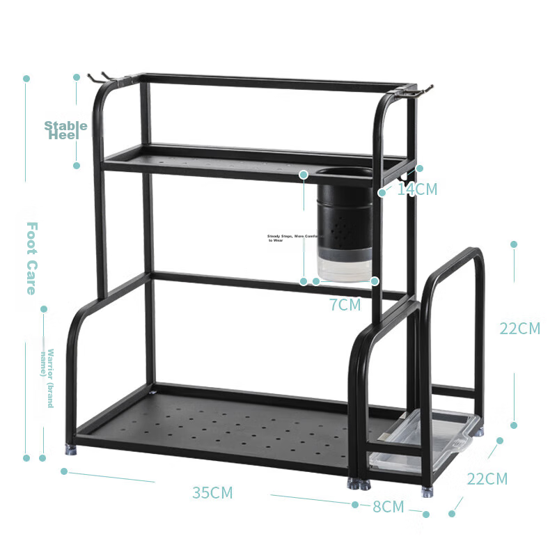 Maxcook Kitchen Storage Rack, Black Stainless Steel Two-Tier Knife Holder, Spice Rack, Cutting Board Holder, Cabinet Shelf, Hooks, MCWA953