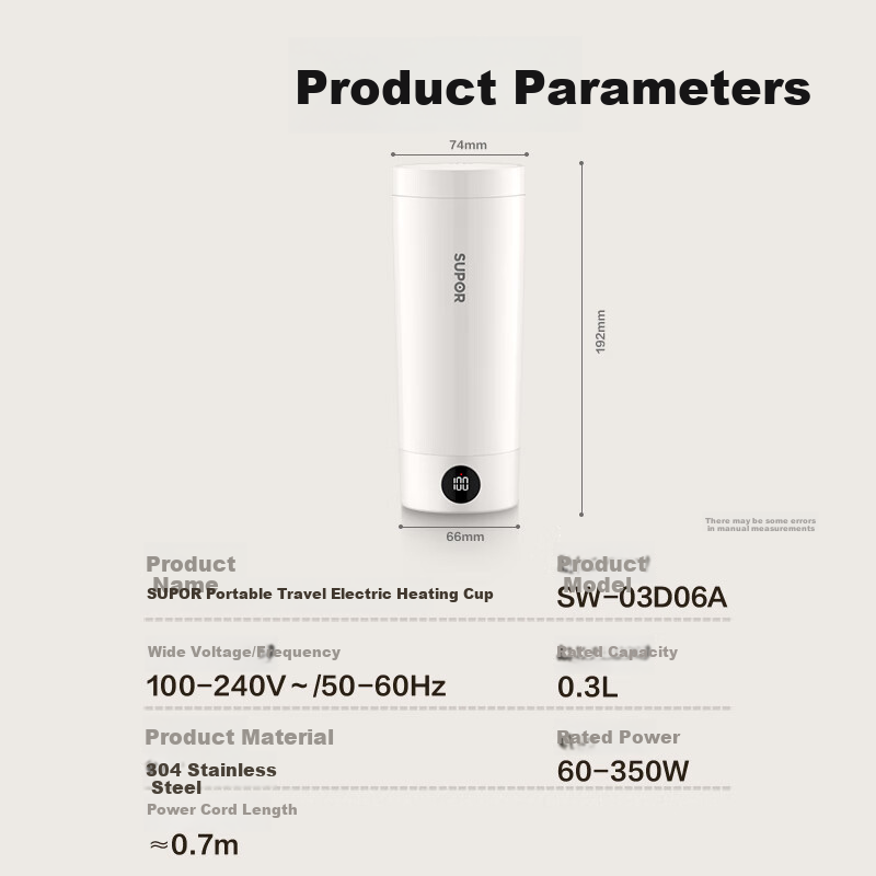 SUPOR Electric Heating Water Cup Portable Insulated Water Kettle 304 Stainless Steel Travel Milk Frother Office Electric Kettle Heating Cup SW-03D06A