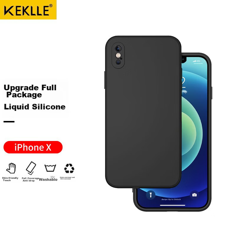 KEKLLE Liquid Silicone Phone Case for IPhone X, Upgraded Full Protection Liquid Silicone Cover, Skin-Like Feel, Shockproof, Ultra-Thin Soft Case, Black