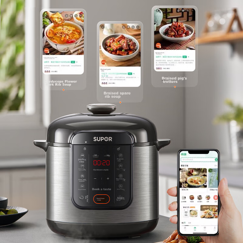 SUPOR [National Subsidy] Electric Pressure Cooker 6L Dual Inner Pot with Steamer, Smart Reservation, Multi-Functional Soup Pot And Rice Cooker SY-60YC6006 Electric Rice Cooker High Pressure Cooker for