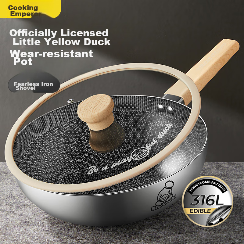 Chuidahuang 316 Stainless Steel Wok 30cm Non-Stick Flat Bottom Frying Pan Compatible with Gas, Induction, And Electric Stoves