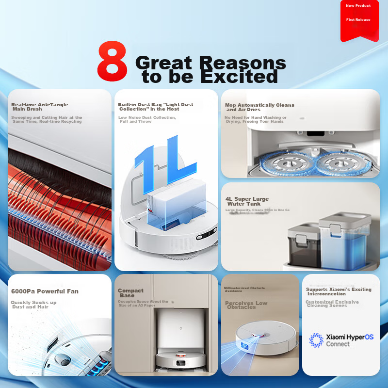 Mijia [Limited Edition] Xiaomi Robot Vacuum Cleaner, Sweeping And Mopping Robot H40, Automatic Dust Collection, Hair Cutting, Anti-Tangling, All-In Mopping And Washing, Robot Vacuum Cleaner